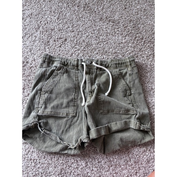 American Eagle Outfitters Pants - American Eagle Stretch Olive Green Drawstring Denim Shorts Women Size 12 Frayed
